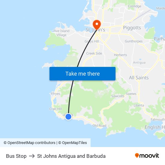 Bus Stop to St Johns Antigua and Barbuda map