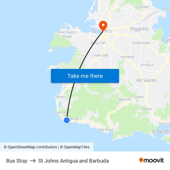 Bus Stop to St Johns Antigua and Barbuda map