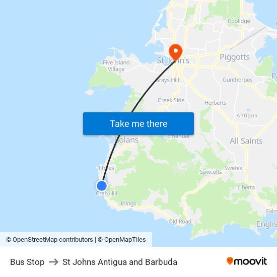 Bus Stop to St Johns Antigua and Barbuda map