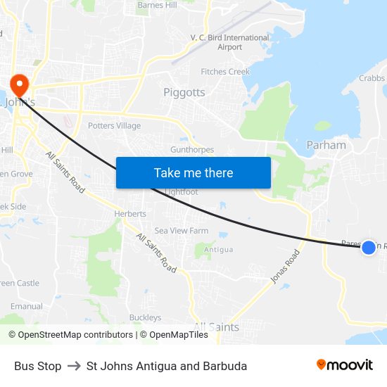 Bus Stop to St Johns Antigua and Barbuda with public transportation