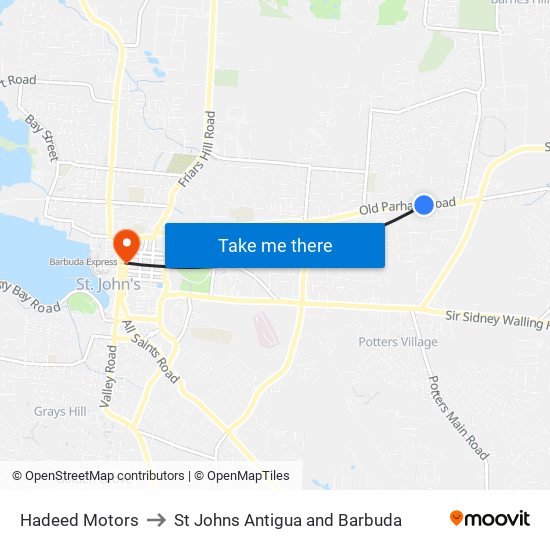 Hadeed Motors to St Johns Antigua and Barbuda map