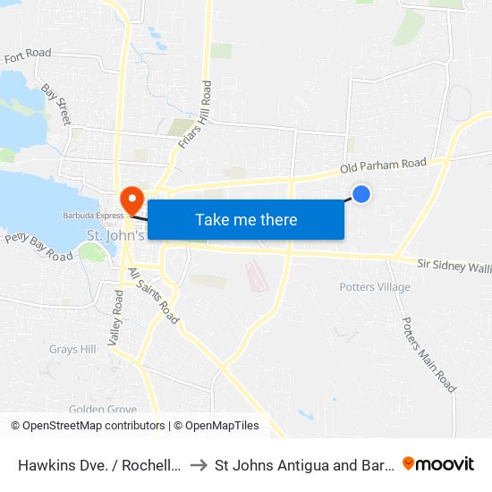 Hawkins Dve. / Rochelle Rd. to St Johns Antigua and Barbuda map