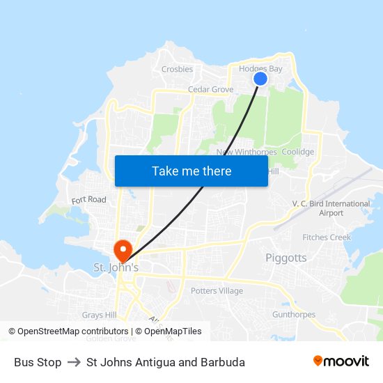 Bus Stop to St Johns Antigua and Barbuda map