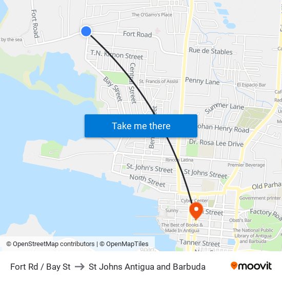 Fort Rd / Bay St to St Johns Antigua and Barbuda map