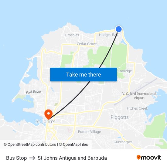 Bus Stop to St Johns Antigua and Barbuda map