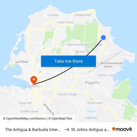 The Antigua & Barbuda International Institute to St Johns Antigua and Barbuda map