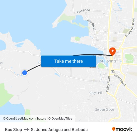 Bus Stop to St Johns Antigua and Barbuda map