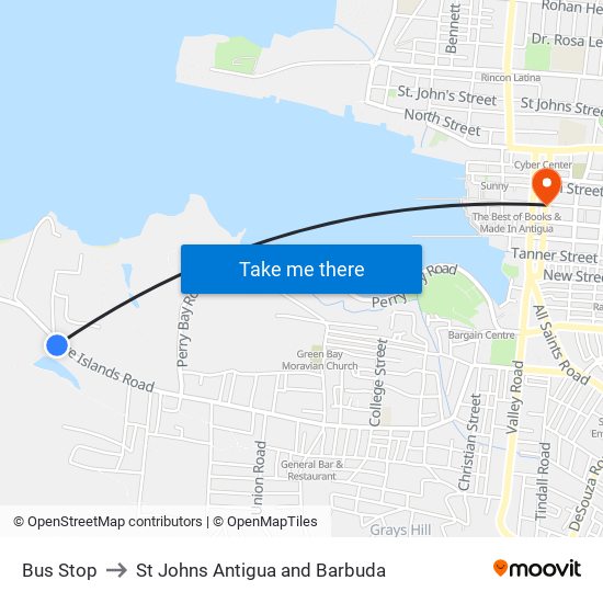 Bus Stop to St Johns Antigua and Barbuda map