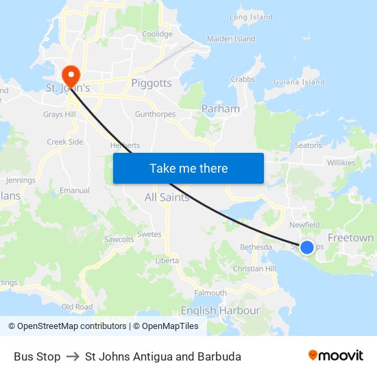 Bus Stop to St Johns Antigua and Barbuda map