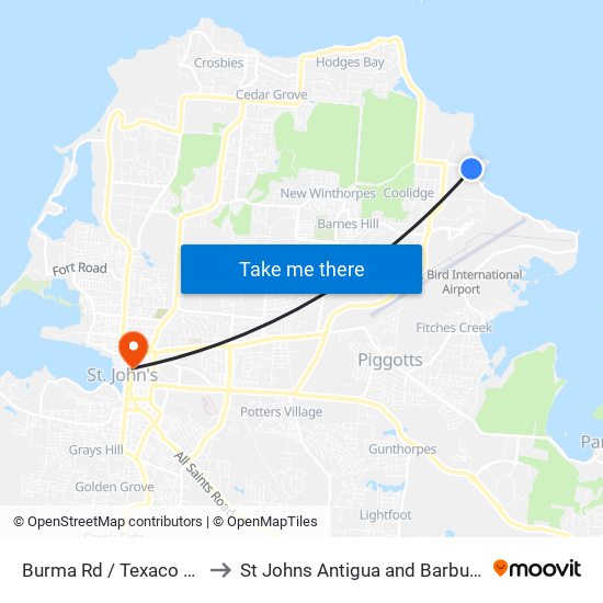 Burma Rd / Texaco Rd to St Johns Antigua and Barbuda map