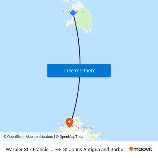 Warbler St / Francis St to St Johns Antigua and Barbuda map