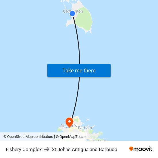 Fishery Complex to St Johns Antigua and Barbuda map