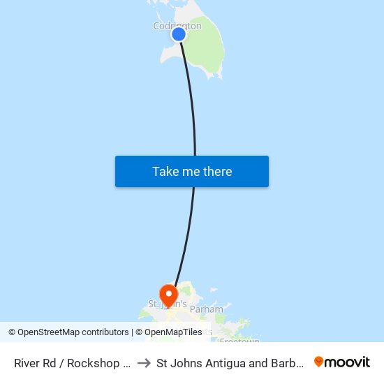 River Rd / Rockshop Rd to St Johns Antigua and Barbuda map