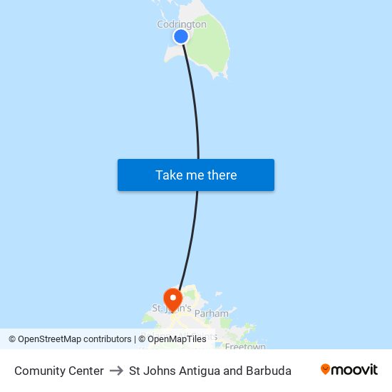 Comunity Center to St Johns Antigua and Barbuda map