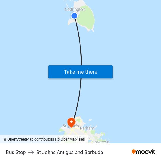 Bus Stop to St Johns Antigua and Barbuda map