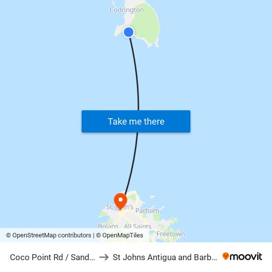 Coco Point Rd / Sand Rd to St Johns Antigua and Barbuda map