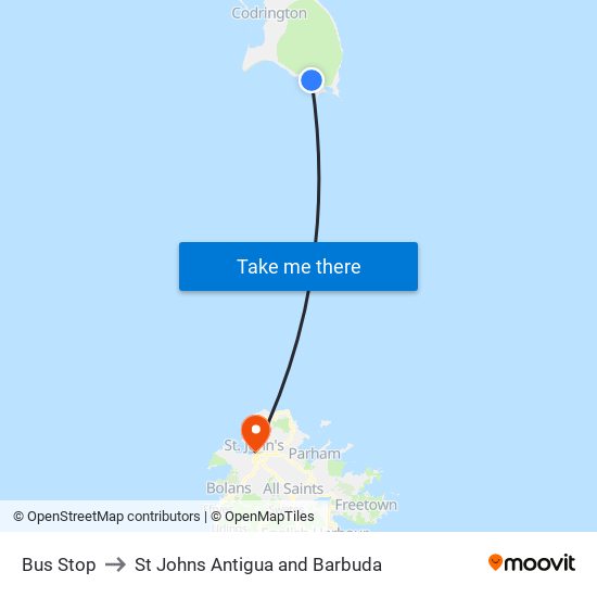 Bus Stop to St Johns Antigua and Barbuda map