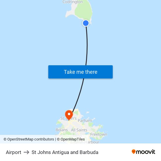 Airport to St Johns Antigua and Barbuda map