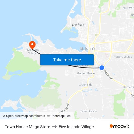 Town House Mega Store to Five Islands Village map