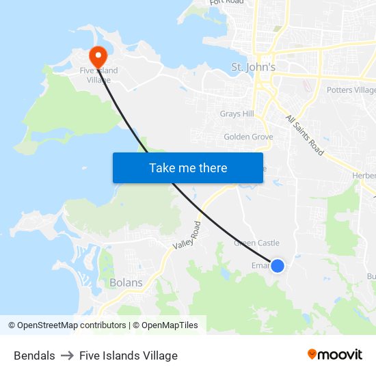 Bendals to Five Islands Village map