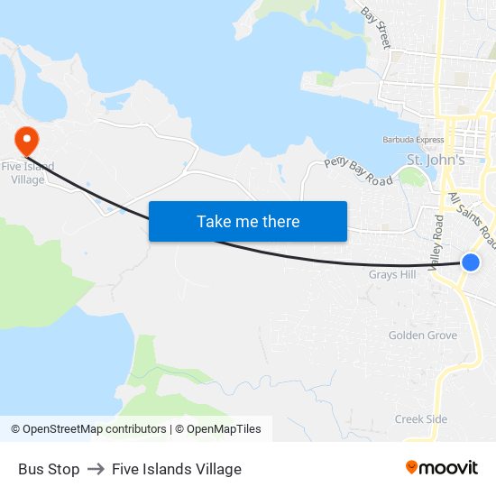 Bus Stop to Five Islands Village map