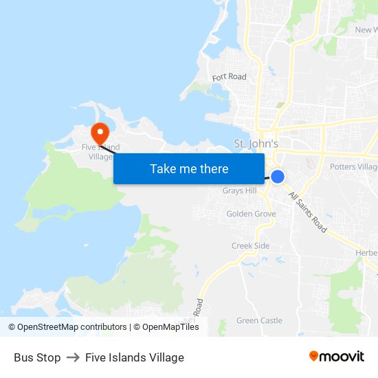 Bus Stop to Five Islands Village map