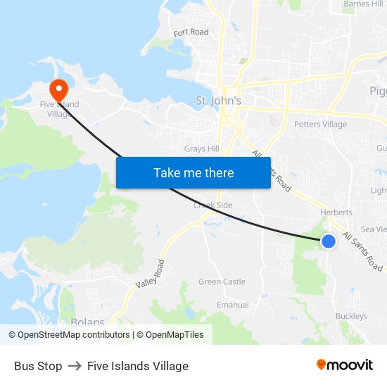 Bus Stop to Five Islands Village map