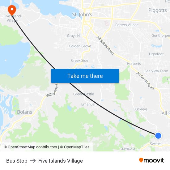 Bus Stop to Five Islands Village map