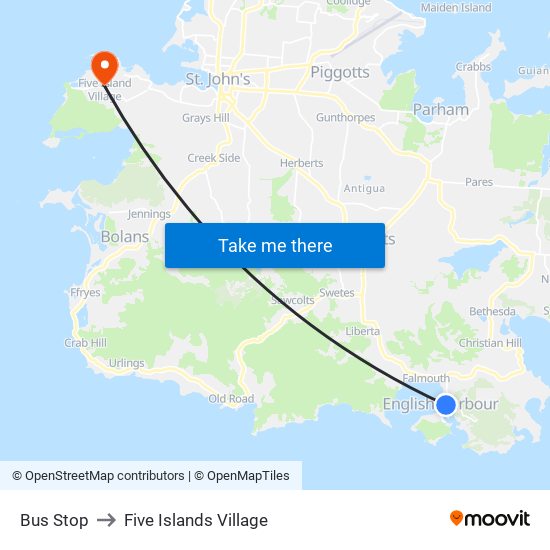 Bus Stop to Five Islands Village map