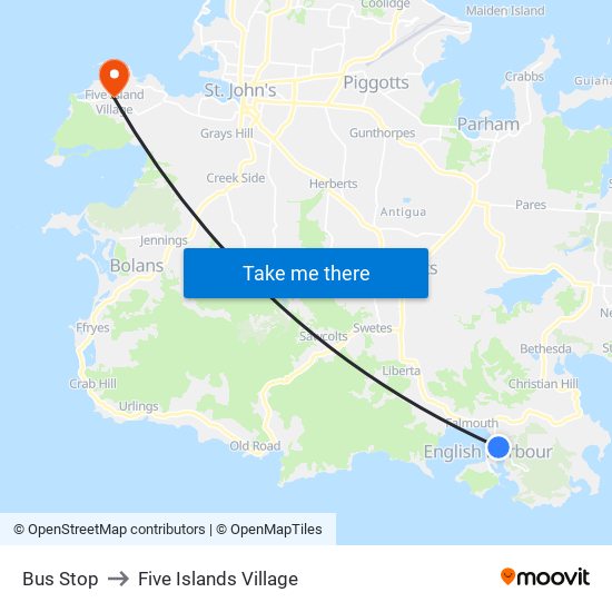 Bus Stop to Five Islands Village map