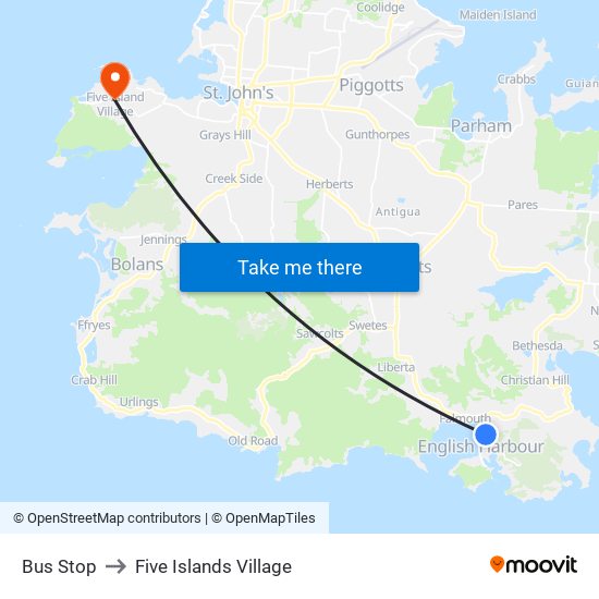 Bus Stop to Five Islands Village map