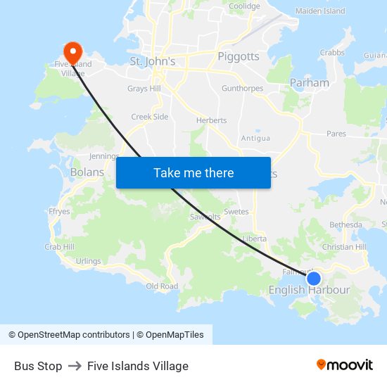 Bus Stop to Five Islands Village map