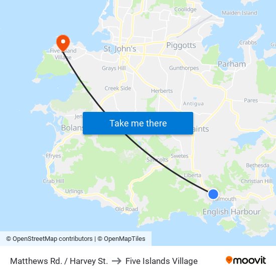 Matthews Rd. / Harvey St. to Five Islands Village map