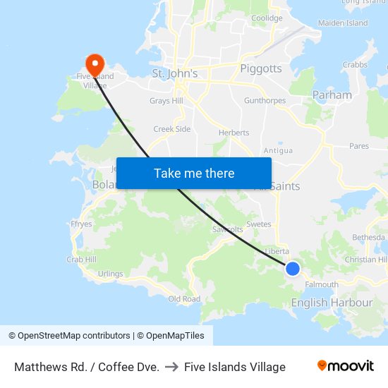 Matthews Rd. / Coffee Dve. to Five Islands Village map