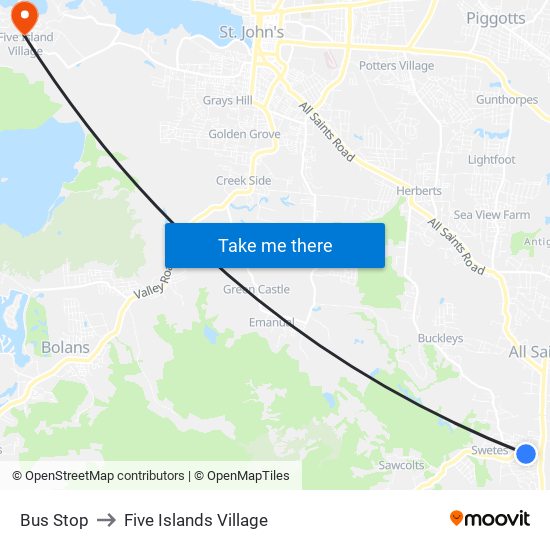 Bus Stop to Five Islands Village map