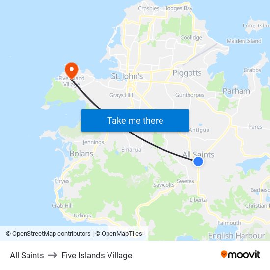 All Saints to Five Islands Village map