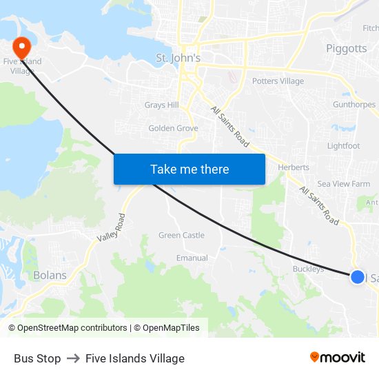 Bus Stop to Five Islands Village map