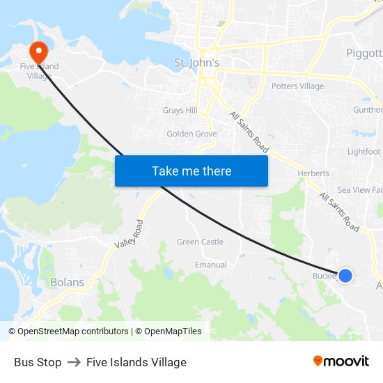 Bus Stop to Five Islands Village map