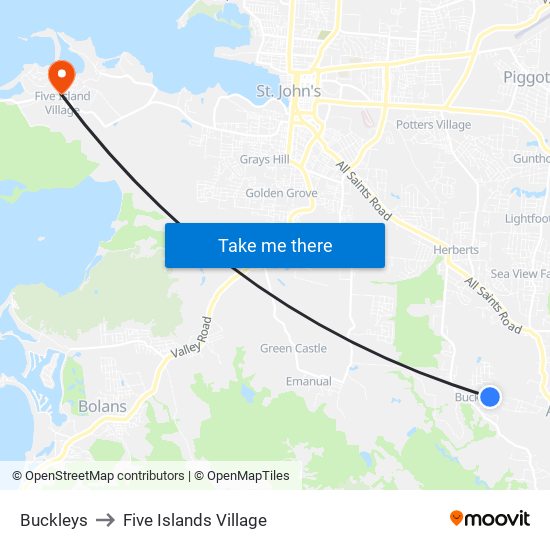 Buckleys to Five Islands Village map