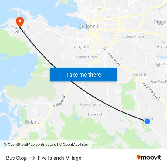 Bus Stop to Five Islands Village map