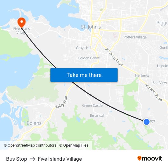 Bus Stop to Five Islands Village map