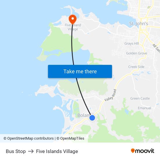 Bus Stop to Five Islands Village map