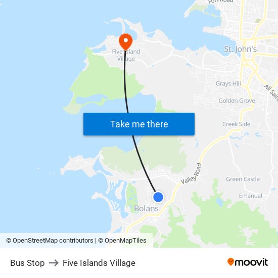 Bus Stop to Five Islands Village map