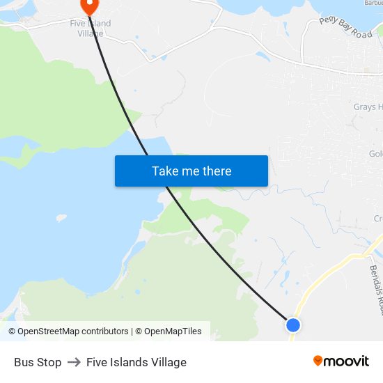 Bus Stop to Five Islands Village map