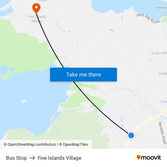 Bus Stop to Five Islands Village map