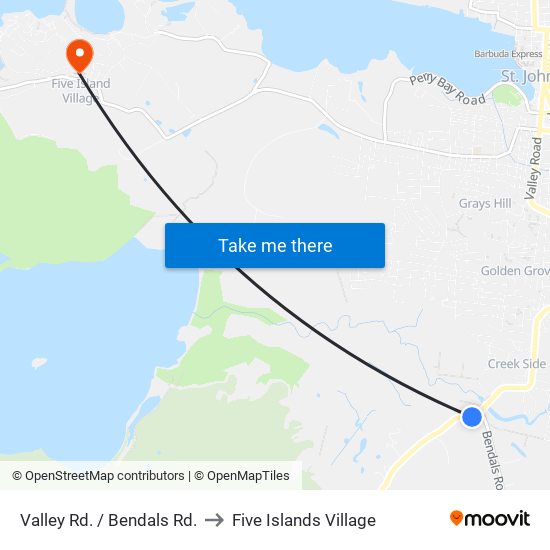Valley Rd. / Bendals Rd. to Five Islands Village map