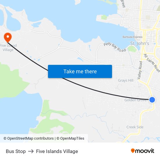 Bus Stop to Five Islands Village map