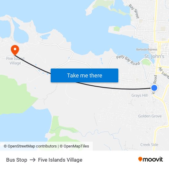 Bus Stop to Five Islands Village map