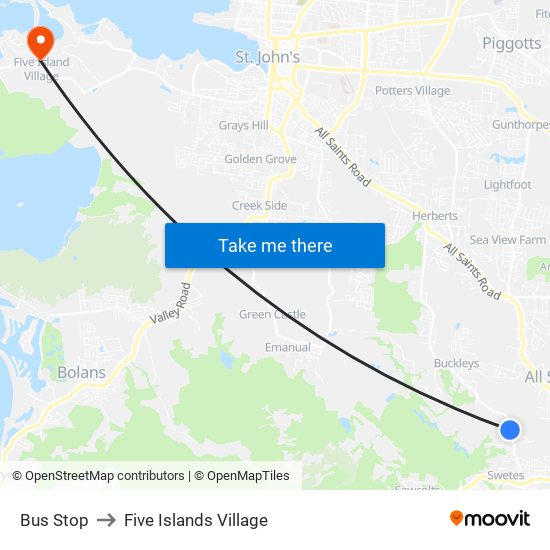 Bus Stop to Five Islands Village map