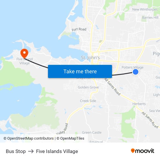 Bus Stop to Five Islands Village map